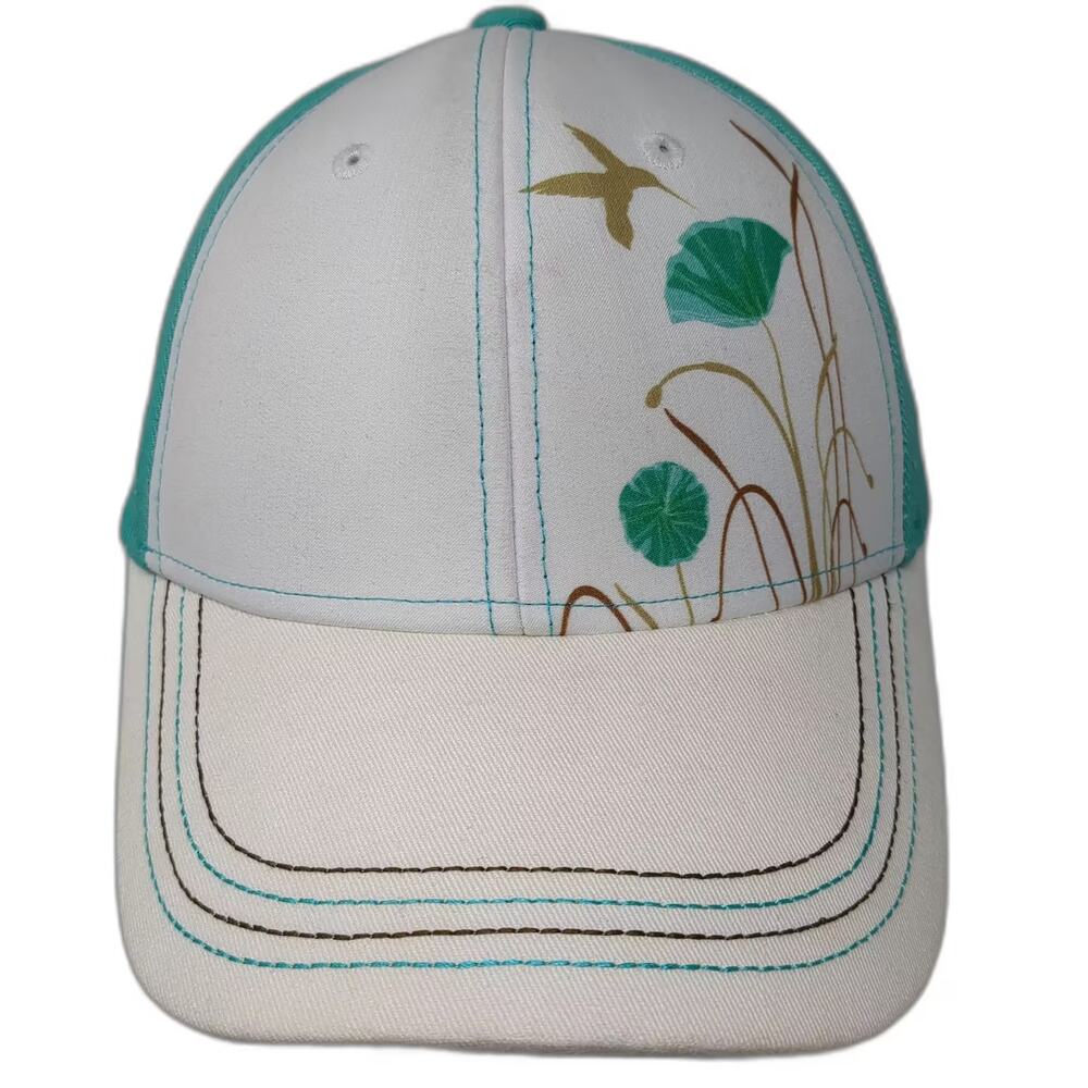 Pugs Baseball Cap Green White Hummingbird Floral One Size Adjustable Nature Hat